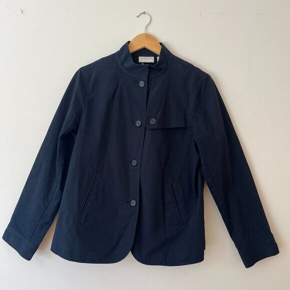 Liz Claiborne High Neck Navy Canvas Jacket - Picture 1 of 10